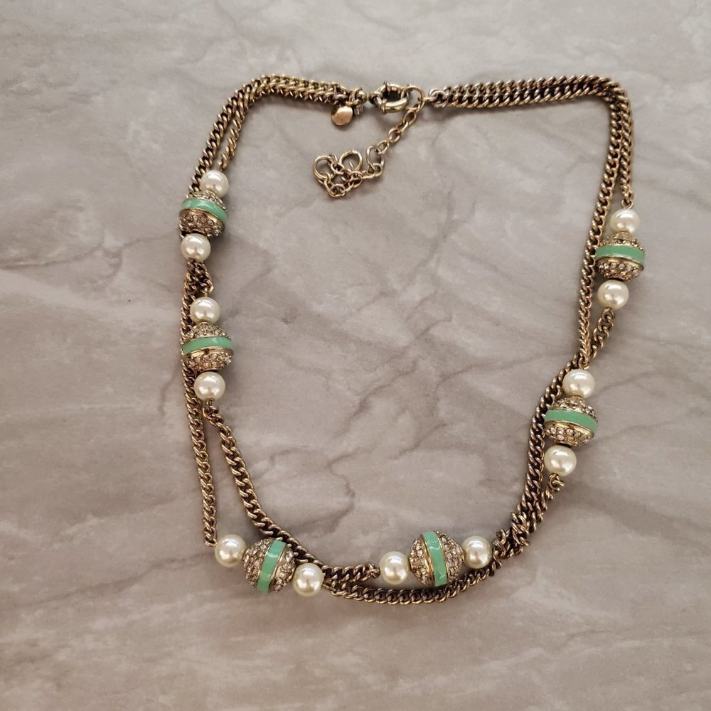 ✨ J.Crew Rhinestone Crystal Pave Ball Pearl Double Chain Necklace ✨ - Picture 7 of 12